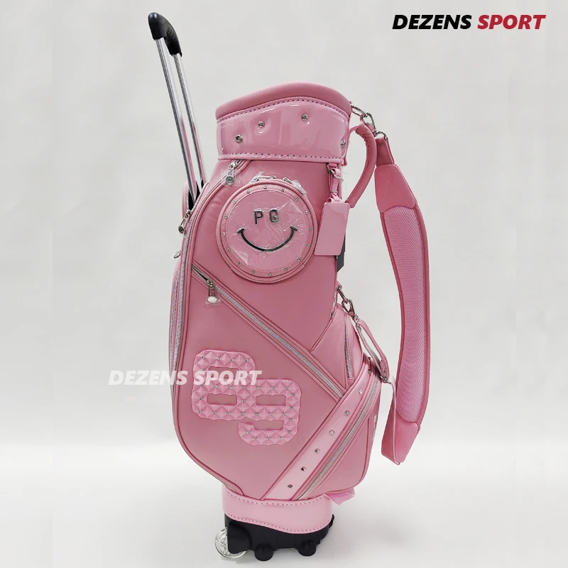 Pink Women's Golf bag PU golf bag Pull rod with pulley Golf standard