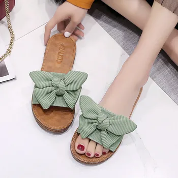 

Butterfly-knot Shoes Slippers Flat Luxury Slides Slipers Women Low Summer Rubber Designer 2020 Basic PU Fabric Cotton Rubber