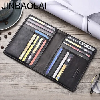 

JINBAOLAI Vintage Passport Covers Holder Travel Accessories Men ID Bank Card Genuine Leather Wallet Case Portable Boarding Cover