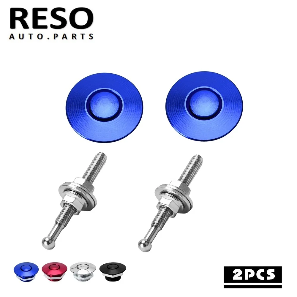 

RESO--Universal 2pcs 32mm/1.25" Push Button Billet Hood Pins Lock Clip Kit Engine Bonnets Lock Car Quick Latch