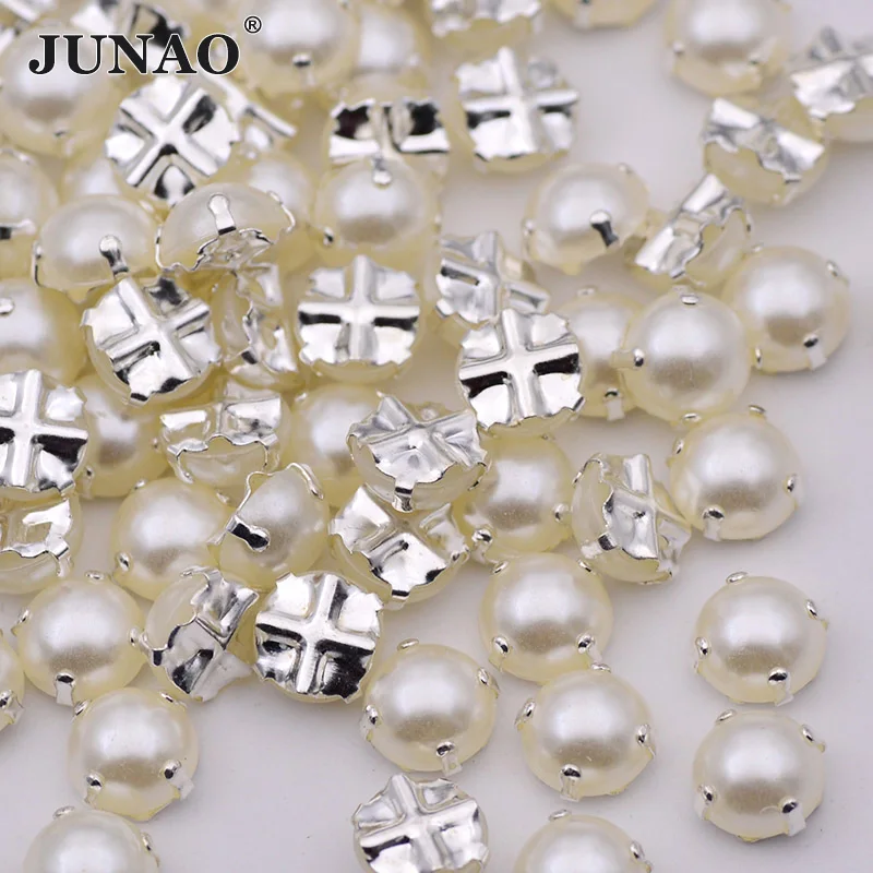 JUNAO-100pcs-6-7-8mm-Sewing-White-Pearl-Beads-Claw-Rhinestones-Applique-Flatback-Half-Round-Pearls (2)