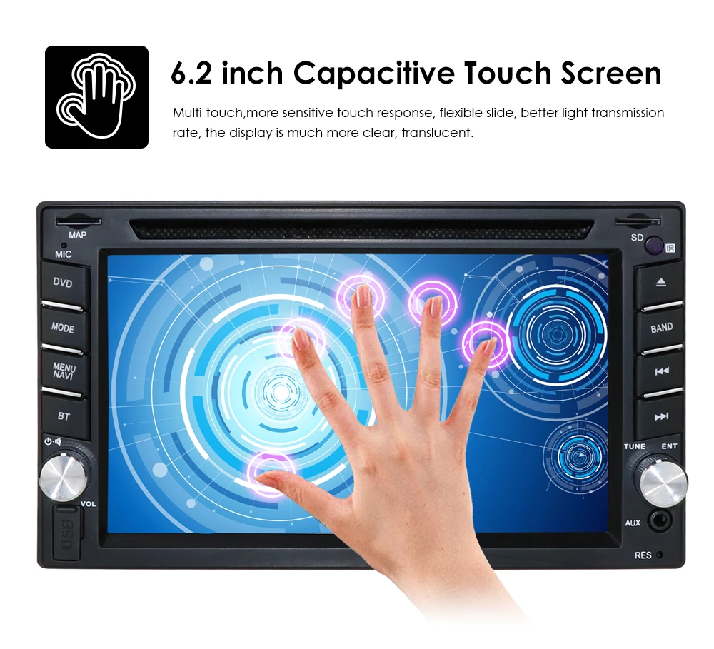 Excellent Autoradio 2 din GPS Navigation Car Radio HD 6.2inch Touch Screen Car Audio Bluetooth Rear View Camera MP3 Multimidio Player SWC 8