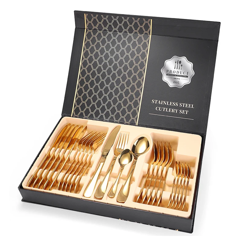 US $49.77 24pcsSet Pastoral Style Stainless Steel Tableware Cutlery Sets Mirror Polishing Cutter Fork Spoon Home Kitchen Dining Room E2s