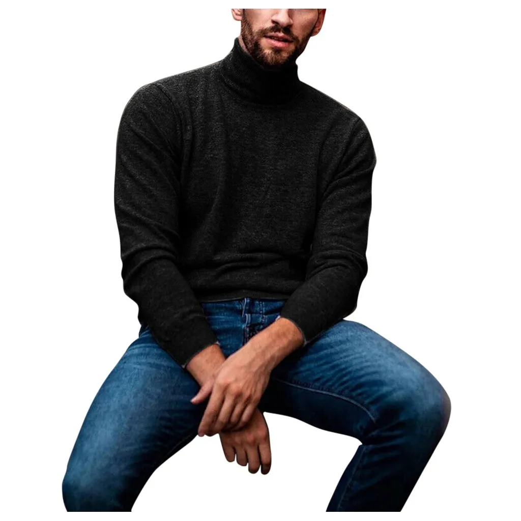 Мужской свитер с высоким воротником, свитер с высоким воротником, чистый цвет, модный Удобный свитер с длинным рукавом, зимний теплый Топ# G2
