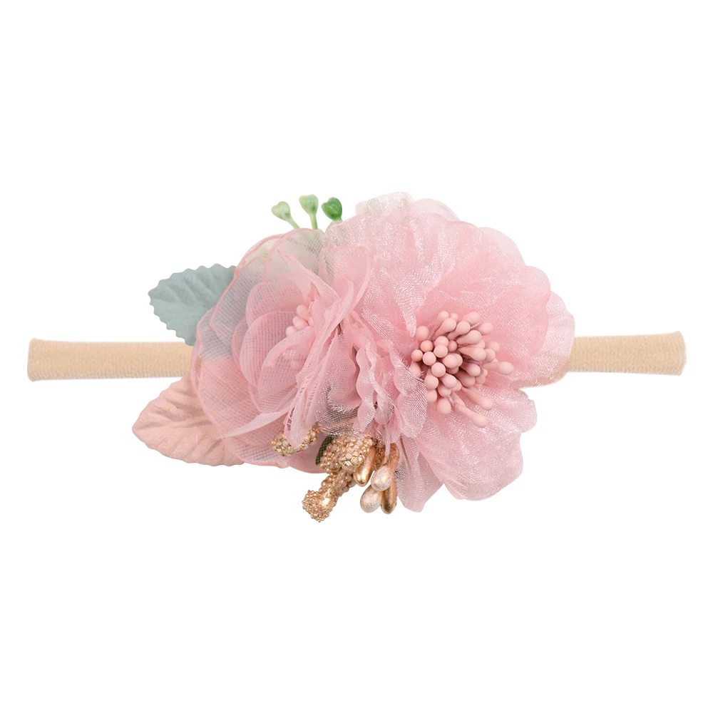 IBOWS Hair Accessories Lovely Baby Headband Fake Flower Nylon Hair Bands For Kids Artificial Floral Elastic Head Bands Headwear - Цвет: 55