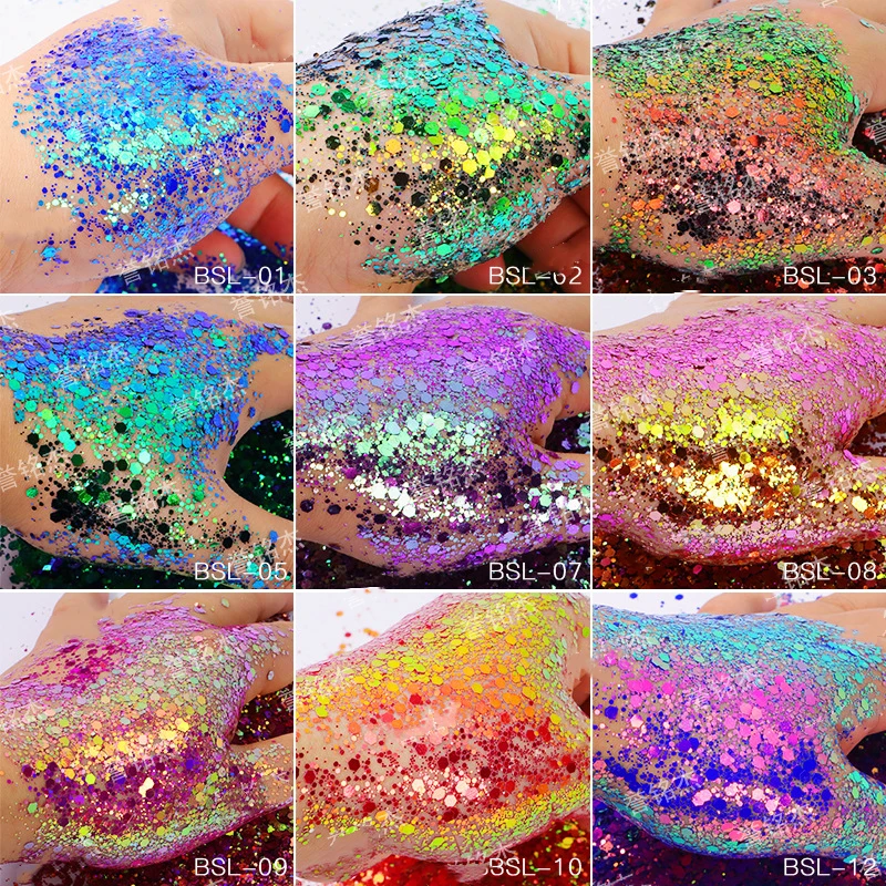 5g/BagGlitter хамелеоновые хлопья для ногтей Радужный хамелеоновый лазер Красочные Блестки для ногтей 120 цветов разные размеры