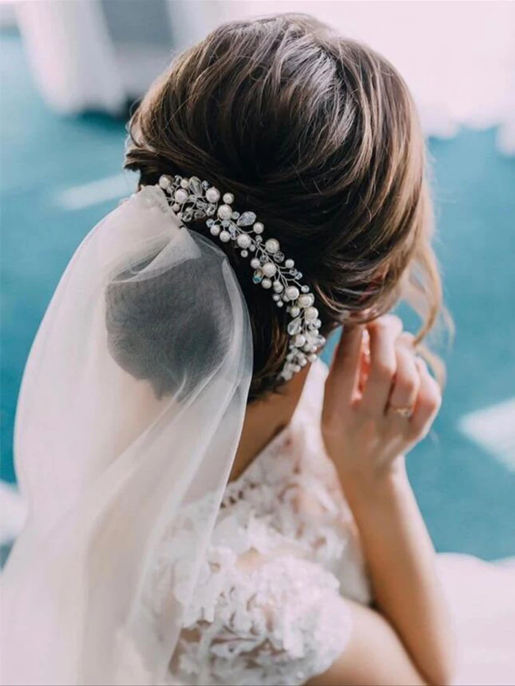 Fashion Wedding Crystal Headbands Pearls Bride Hair Jewelry Silver Handmade Hair Vine Classic Women Hairbands Accessories