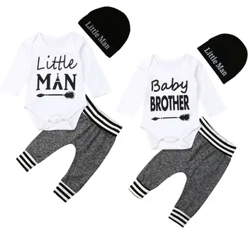 

Autumn Newborn Infant Baby Boy Little Man Baby Brother Long Sleeve Bodysuit Pants Leggings Hat 3Pcs Outfit Set Clothes