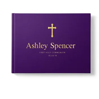 

Personalized guest book, Baptism Communion Christening,Custom Vintage Blank hardcover Christmas gold foil, first communion
