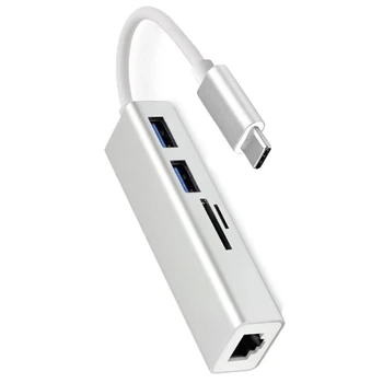 

USB C Hub 5 in 1 High Speed USB Type C Adapter with SD/TF Card Reader RJ45 Gigabit USB 3.0 Ports for PC Mac