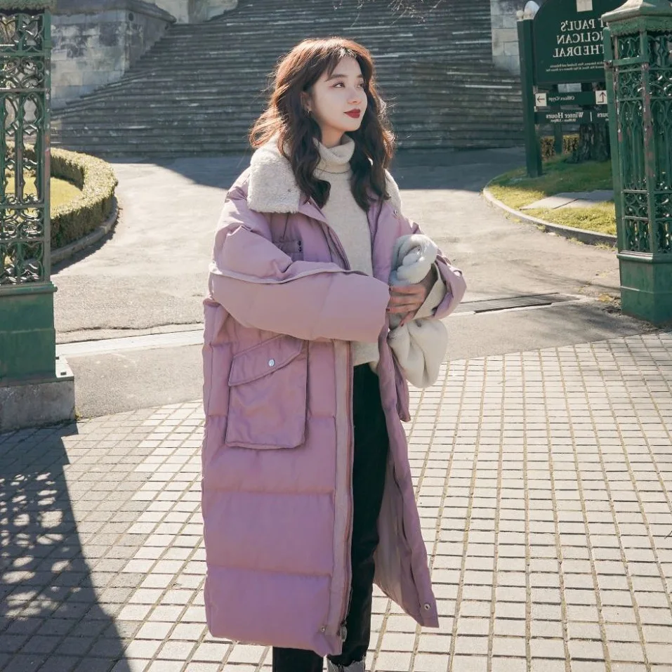 

Photo Shoot Main Push CHIC Lotus Pink Straight-Cut Mid-length Lambs Wool Joint Fold-down Collar down Coat Cotton Overcoat Women'