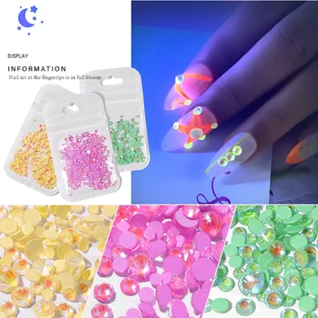 

Glitter Luminous Rhinestones FlatBack Strass Sewing Garment Glow in Dark Nail Art Rhinestone Decorations About 250pcs SS6-SS20
