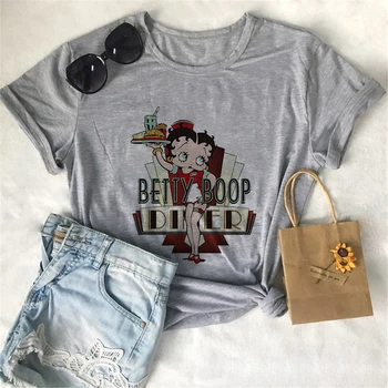 

Fashion 2020 Women's T-shirts Summer Casual Harajuku Betty BOOP Tshirt Vintage Aesthetic Print Tops Gray Vogue Women's Shirts