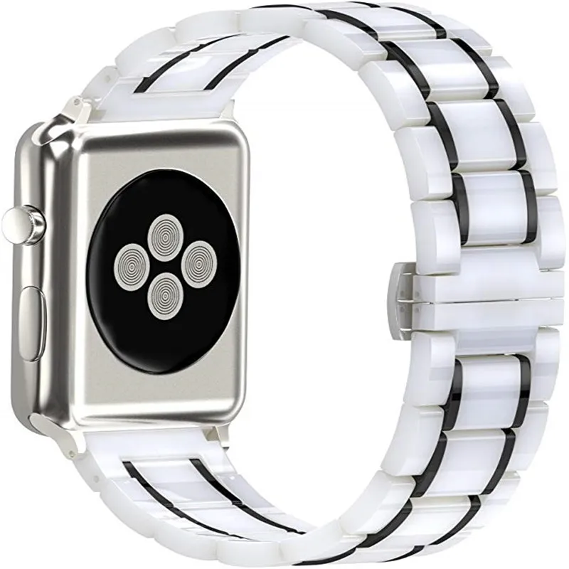 Роскошные Керамика браслет для наручных часов Apple Watch, версии 44 40 мм Нержавеющая сталь ремешок для наручных часов iwatch, 5/4/3/2/1 Смарт-часы аксессуары 38, 42 мм