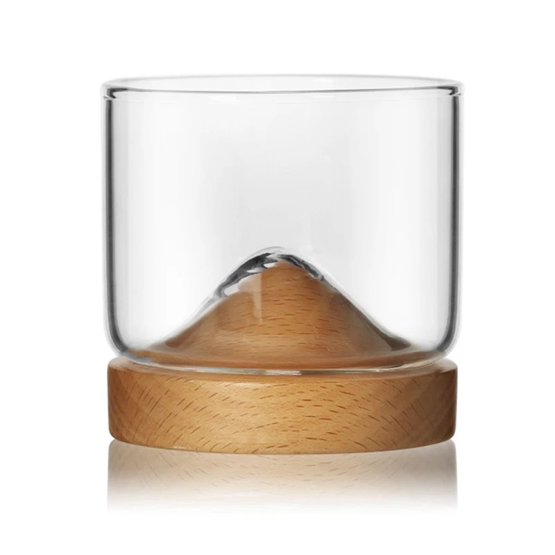 Стакан для виски, небольшой стеклянный японский стиль, горный деревянный бокал для вина, оригинальное креативное утолщенное стекло - Цвет: Brown