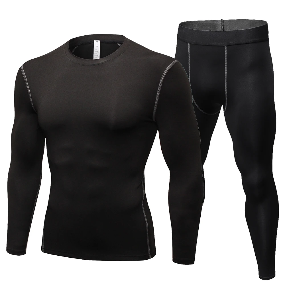 Black-set Мотоциклетное мужское термобелье, комплекты спортивной быстросохнущей одежды для катания на лыжах, теплые базовые слои, облегающие длинные топы и штаны, спортивная одежда, нижнее белье - Цвет: Black-set