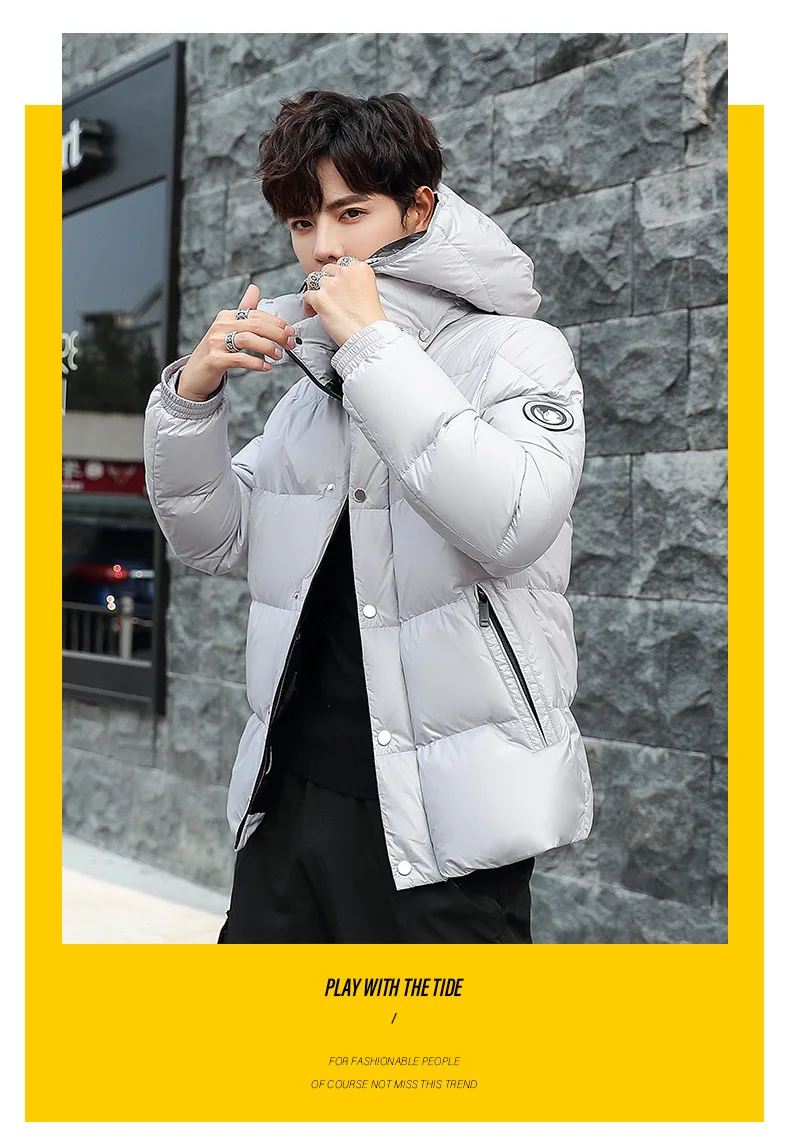 waterproof puffer jacket Winter 90% white duck down men's shiny down jacket men's short new couple models hooded down jacket Just for u Winter Down Parka mens puffer jacket