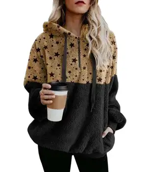 

Womens Leopard Print Fuzzy Fleece Sweatshirts Zipper Pullover Hoodie with Pocket