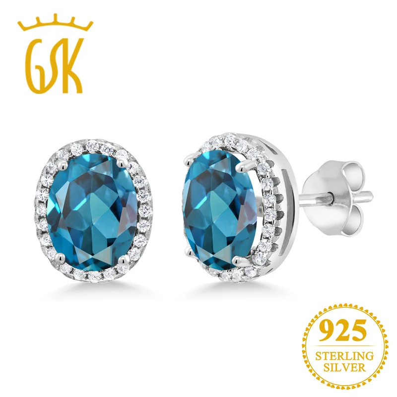 Женские серьги гвоздики GemStoneKing 4 08 карат Овальные натуральный Лондон голубой