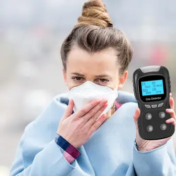 

Gas Detector USB Rechargeable 4 in 1 LCD EX/O2/H2S/CO Toxic Flammable Harmful Gas Concentration Detector Analyzer Meter Monitor