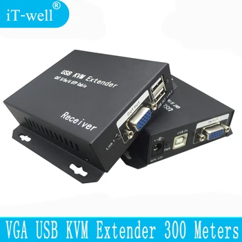 

300m VGA USB KVM Extender Over Cat5/5e/6 Cable VGA Extender Up to 1000Ft No Delay Loss For video keyboard and mouse