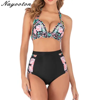 

High Waist Swimsuit 2019 Floral Print Bikinis Women Bandage Top Push Up Swimwear Female Bathing Suits Beach Wear Biquini