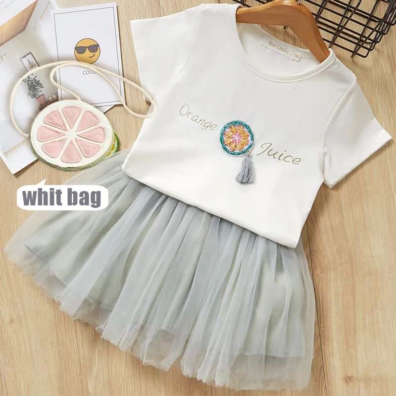 Bear leader/платье для девочек; летняя одежда для девочек; детская одежда с длинными рукавами и галстуком-бабочкой; детская одежда; платье принцессы в горошек для девочек - Цвет: gray ax1006 with bag