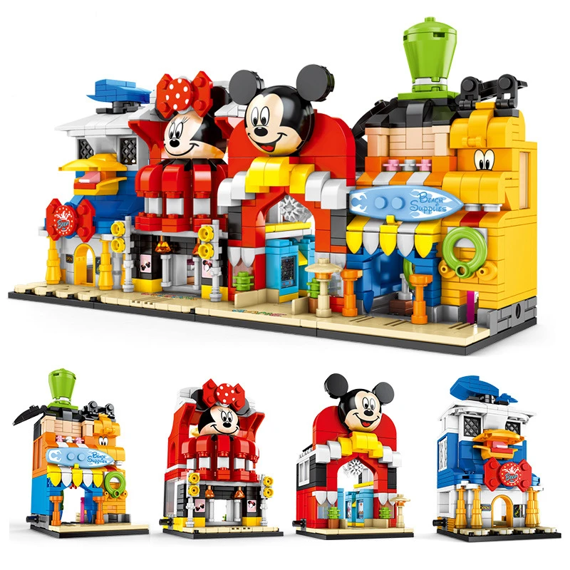

new Disney Girls Mickey Minnie Shop Store Castle Heart Lake City Building Block Bricks Toys Children gift