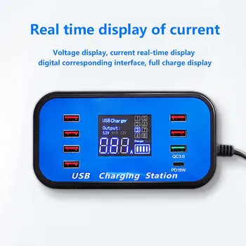 

8 Multi-Port USB Adapter Desktop Wall Charger Smart Quick Charging Station 3.0 C LCD Digital Fast Charging Station Hot Sale
