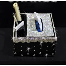 Стразы для салона автомобиля, кожаный держатель для ткани, для автомобиля, для дома, роскошный бриллиант, многофункциональная коробка для салфеток