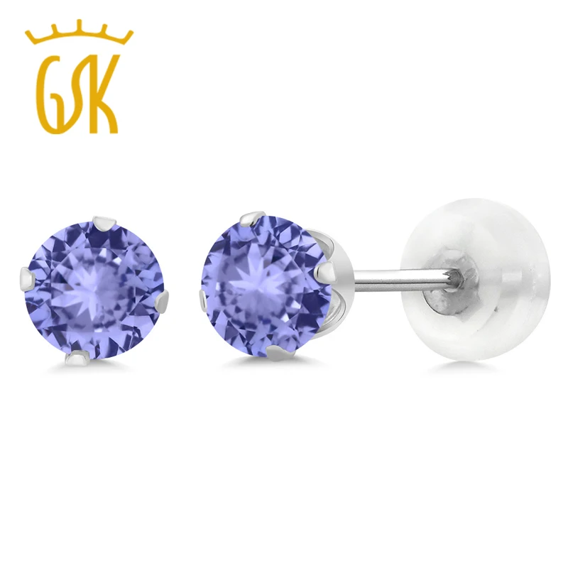 GemStoneKing 0 60 Ct 4 мм круглые серьги гвоздики из натурального голубого танзанита 10 к