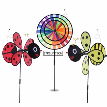 

50PCS Inset Colorful Rainbow Triple Wheel Wind Toy Spinner Windmill Garden Yard Outdoor Decor Kids Toys