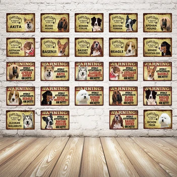 

Pastoral Lovely Pets Dog Metal Plaques Corgi Akita Beagle Dog Warning Sign Tin Plate Posters Pub Home Wall Decor Art Painting