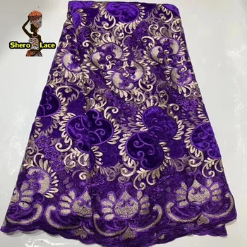 

Purple Color African Lace Fabric 2019 High Quality French Velvet Lace Fabric With Stones For Wedding Party