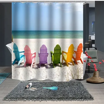 

New Beach Series Shower Curtain Printing Polyester Waterproof Shower Curtain