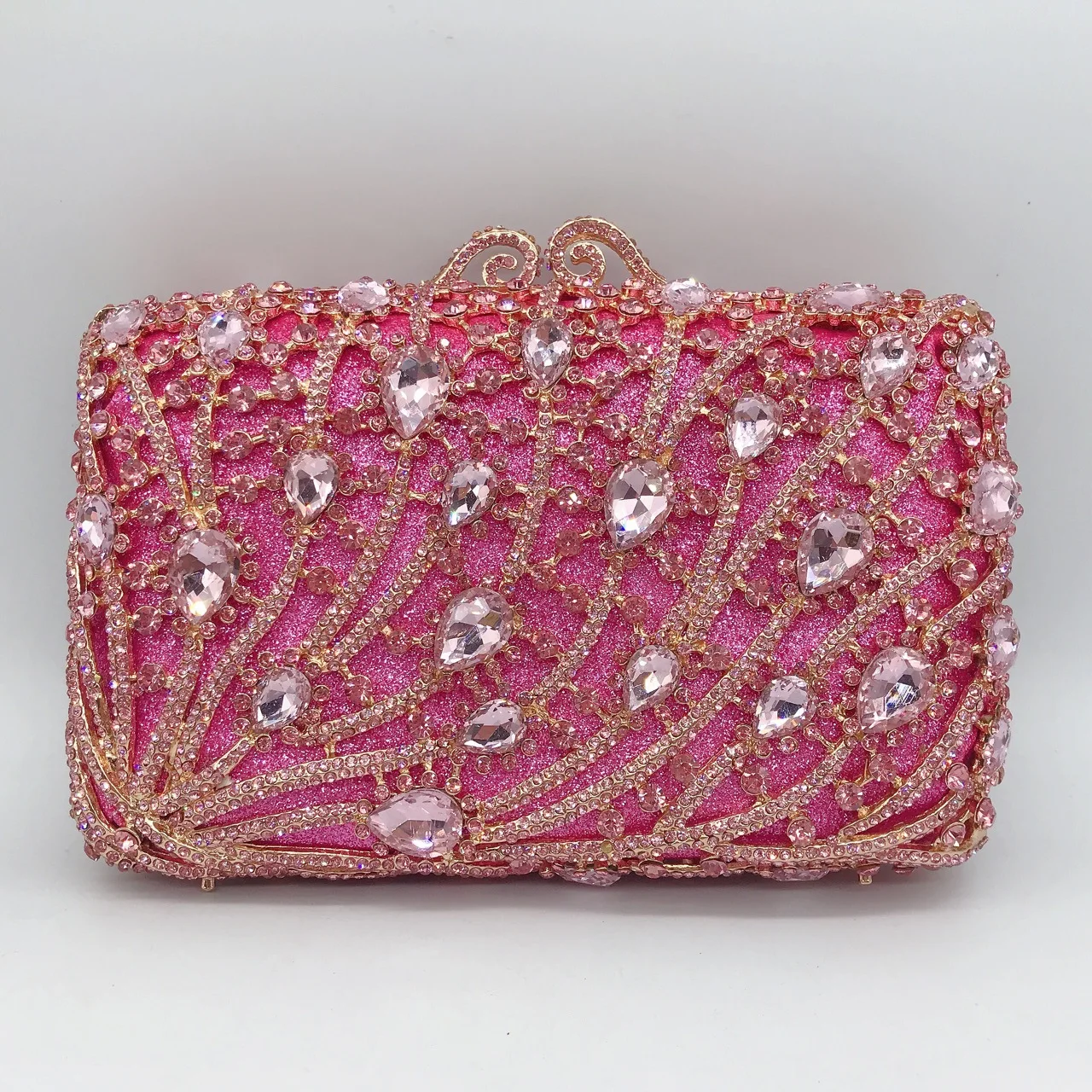 Vintage Rhinestone Evening Handbag Handle Wedding Party Clutch Purse /Pink  1011