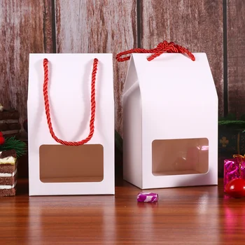 

10Pcs Kraft Paper Gift Box with Rope and Window Portable Folding Snack Package Box for Wedding Birthday (White)