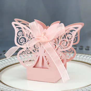

50Pcs Butterfly Candy Box Laser Cut Wedding Gift Decoration Ribbon Wedding Candy Bag Gifts for Guests Favors Bags Party Supplies