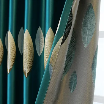 

Modern High-end Double-sided Jacquard Leaves Curtains Luxury Satin Fabric Blackout Curtains For Living Room and Bedroom AG572#4