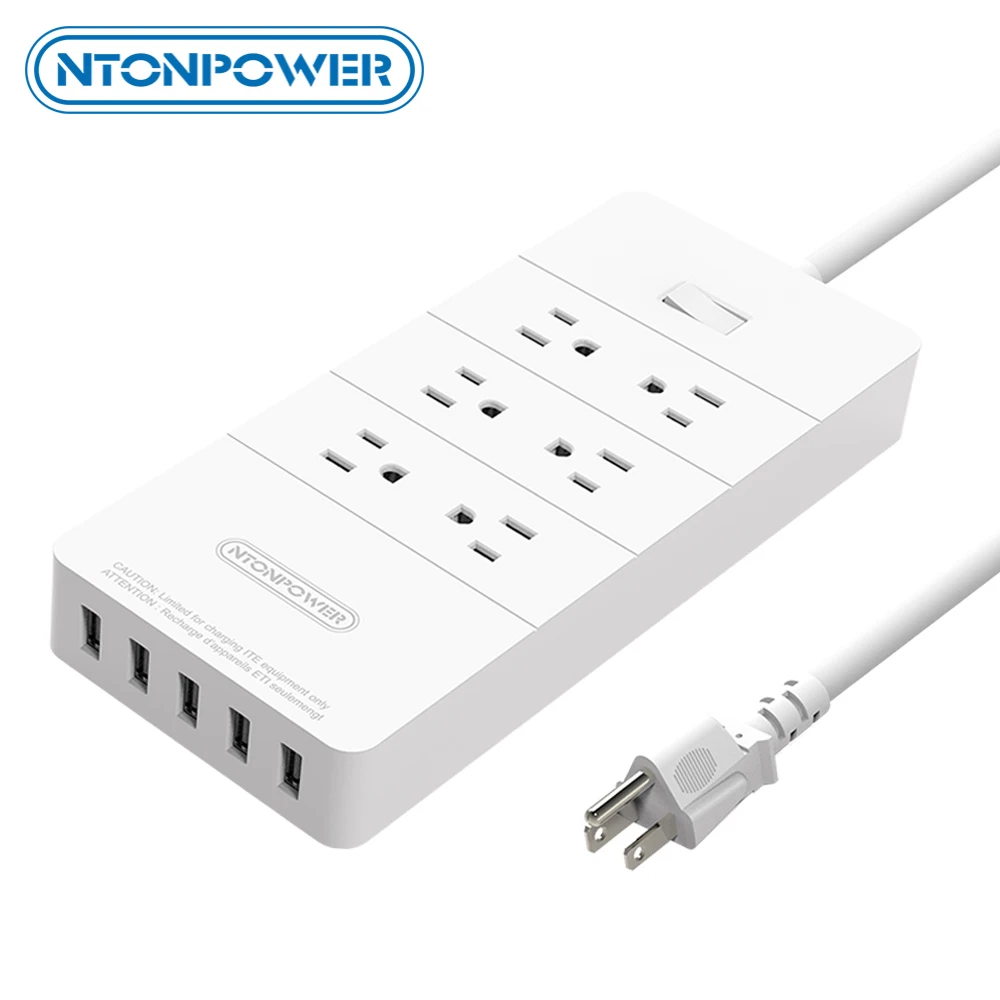 

NTONPOWER US Plug USB Power Socket ETL Listed Heavy Duty Use with Overload Protector 8 AC Outlet 5 Port 2.4A Smart USB Charger