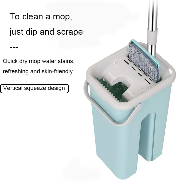 Serpillère,Serpillière plate avec seau, pour laver le sol, utilisation sèche et humide, cuisine