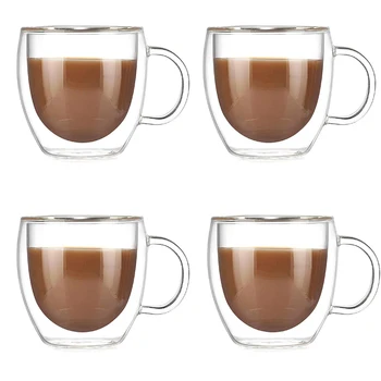 

Set of 4 Double-layer Glass Coffee Cup top quality mugs