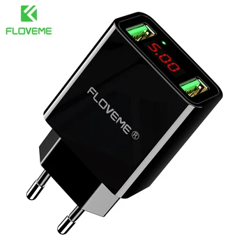 

FLOVEME USB Charger 2 Ports LED Display Smart Mobile Phone Charger For iPhone Samsung Xiaomi Tablet Wall Travel Adapter EU Plug
