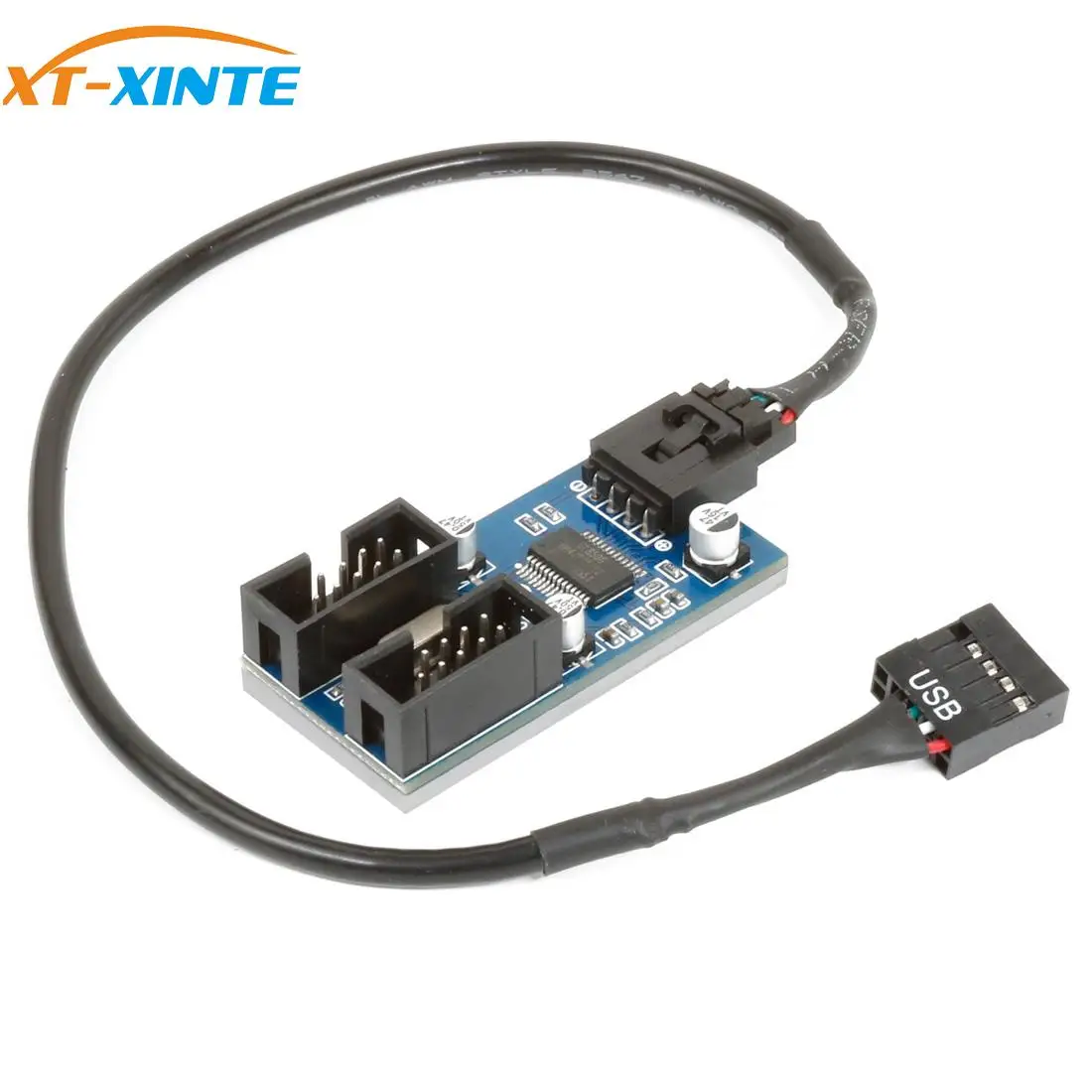 XT-XINTE 9pin USB header Male 1 to 2/4 Female Extension Cable Card Desktop 9-Pin USB HUB USB 2.0 9 pin Connector Port Multiplier