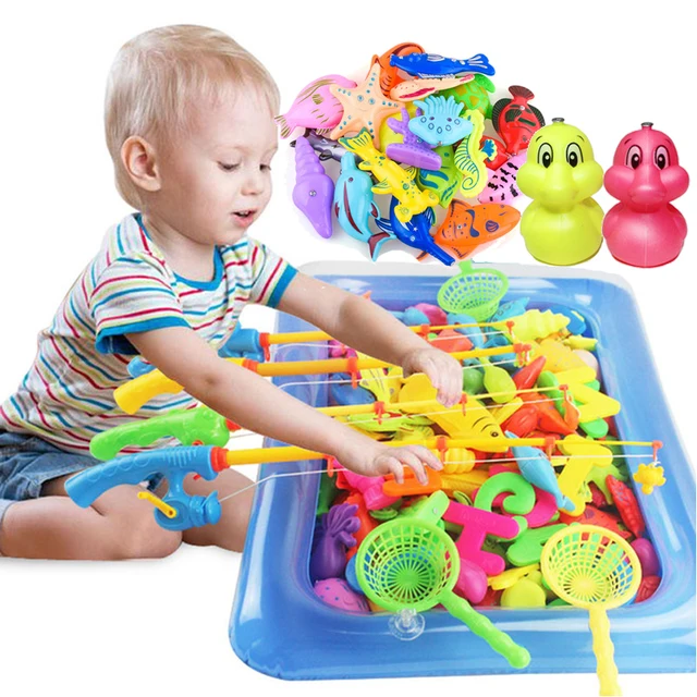 25-67pcs Boys Girls Magnetic Fishing Toy set suit with Inflatable Pool Net Fishing Ducks Swimming Pool Water Toys for Kids 1
