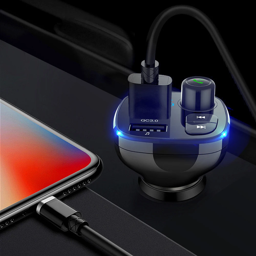 MP3-плеер Bluetooth 5 голосовая навигация прикуриватель Hands-Free Звонки QC3.0 Быстрая зарядка двойной USB Автомобильное зарядное устройство