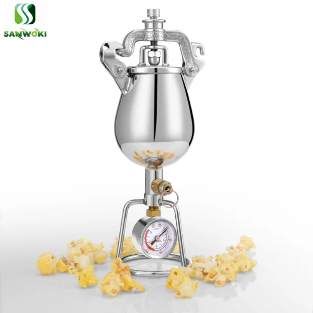 Popcorn Maker Hand-cranked Cannon Corn Popper Pop Corn Puffing Machine  Stainless