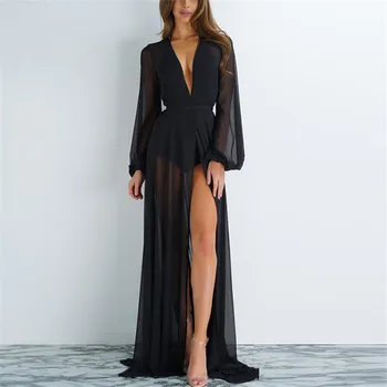 

2018 new summer sexy Women Chiffon see-through Bikini long Cover Up Swimsuit Swimwear Beach Dress Bathing Suit