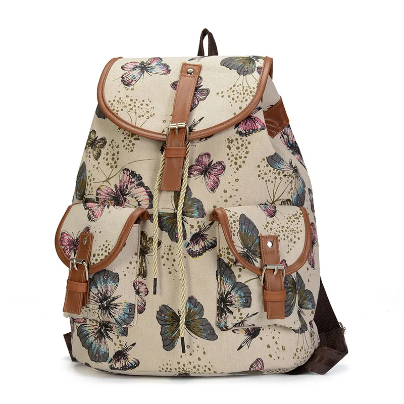 

Cross Border for Canvas Backpack Retro Butterfly Canvas Outdoor Backpack Amazon for New Products Manufacturers Direct Selling