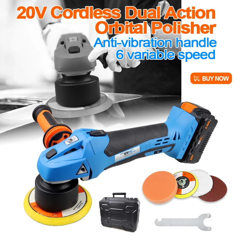 Dual Action Orbital Polisher Car Waxing 18V/20V Li-ion 5'' 125mm Cordless DA Car Polishing Machine Waxing Orbital sander 6 Speed